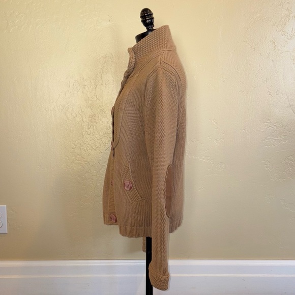 Moda International Chunky Knit Button Up Sweater Cardigan Tan Size Large - Picture 2 of 13